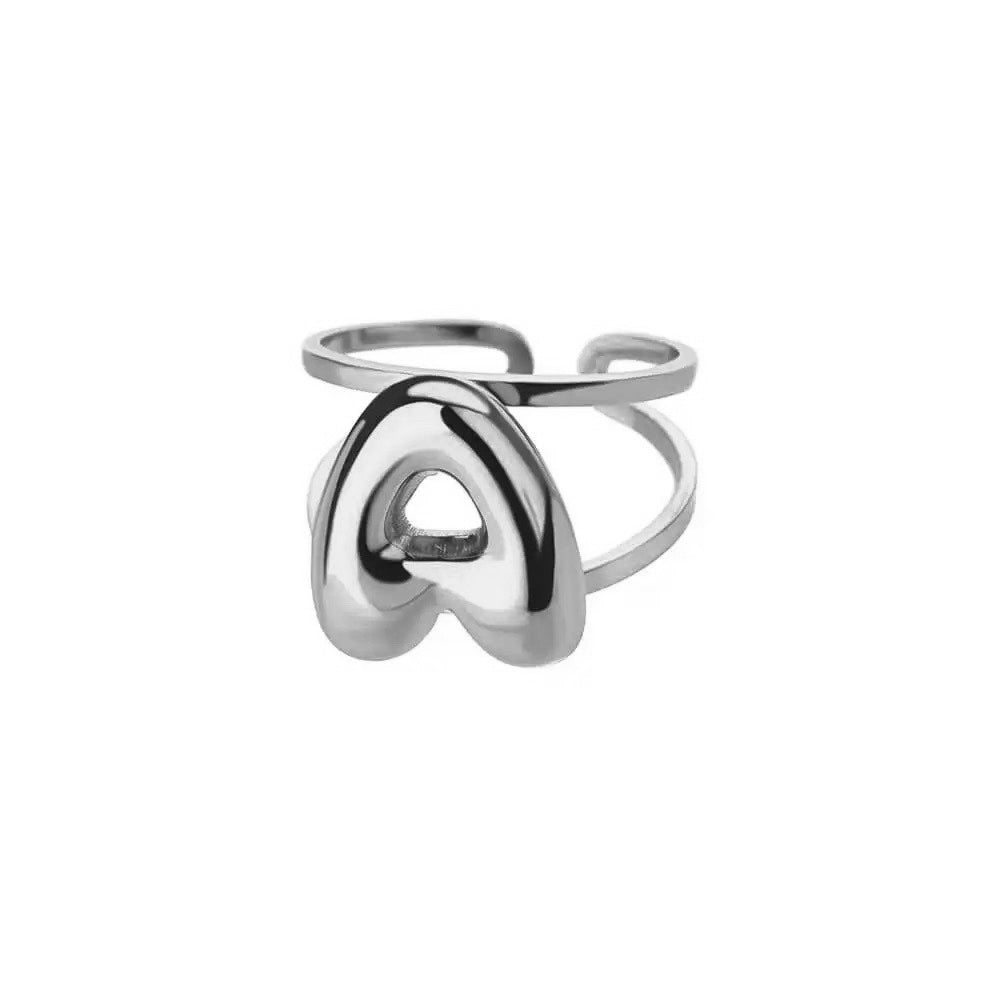 Adjustable Open Band Bubble Letter Initial Ring in silver