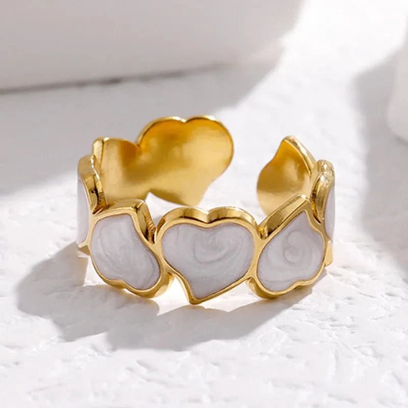 Adjustable Romantic Enamel Heart Ring in gold