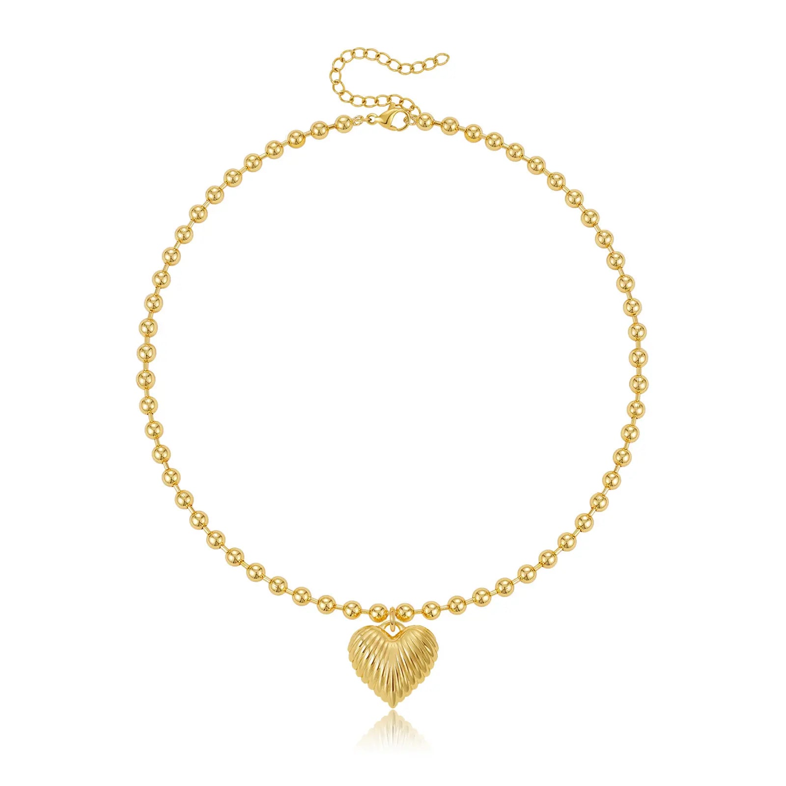 14k Beaded Chain Bubble Heart Necklaces