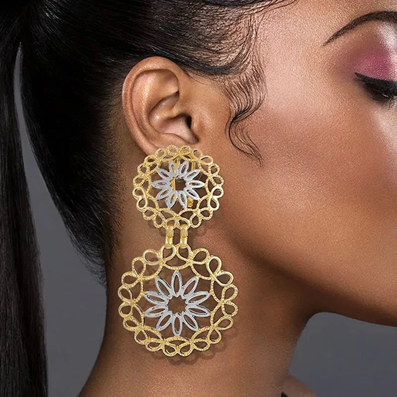 Bold Frequency Geometric Earrings in two tone