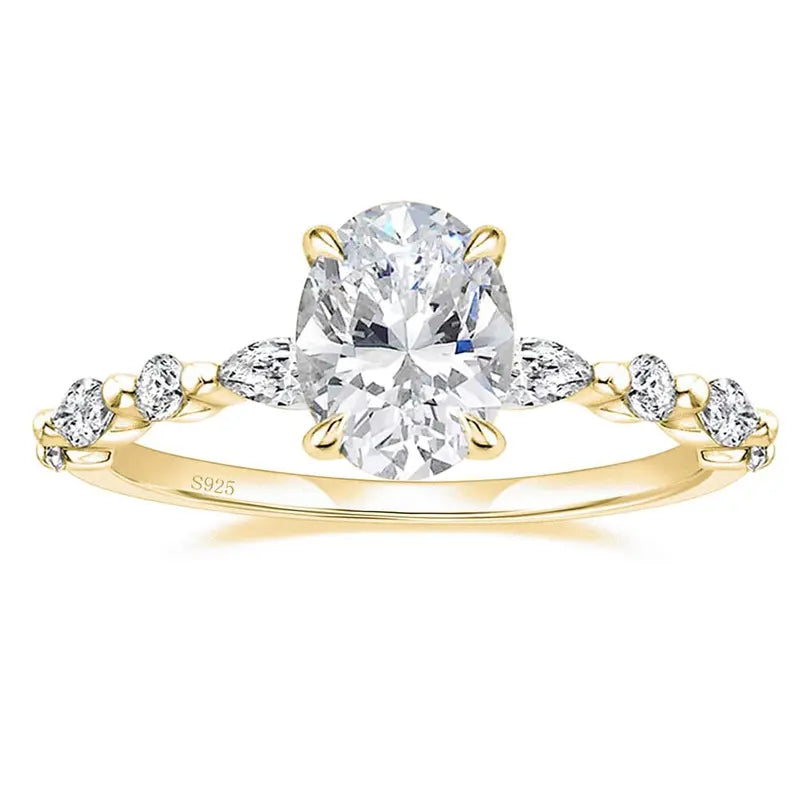 S925 3CT Elegant Oval Set Moissanite Accented Band Ring in gold