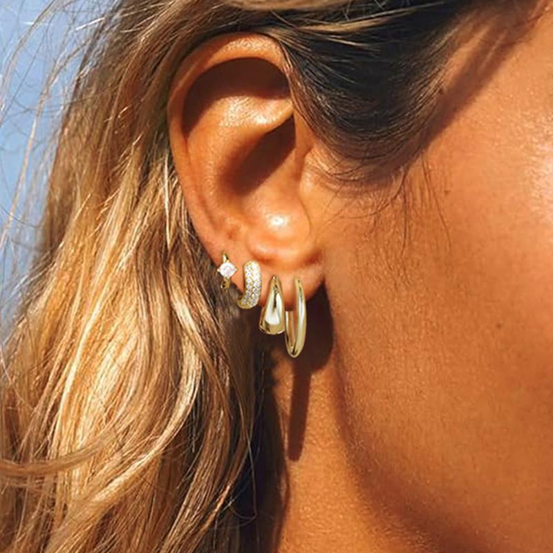 14k 8pc Elegant Huggie Hoop Earrings Set