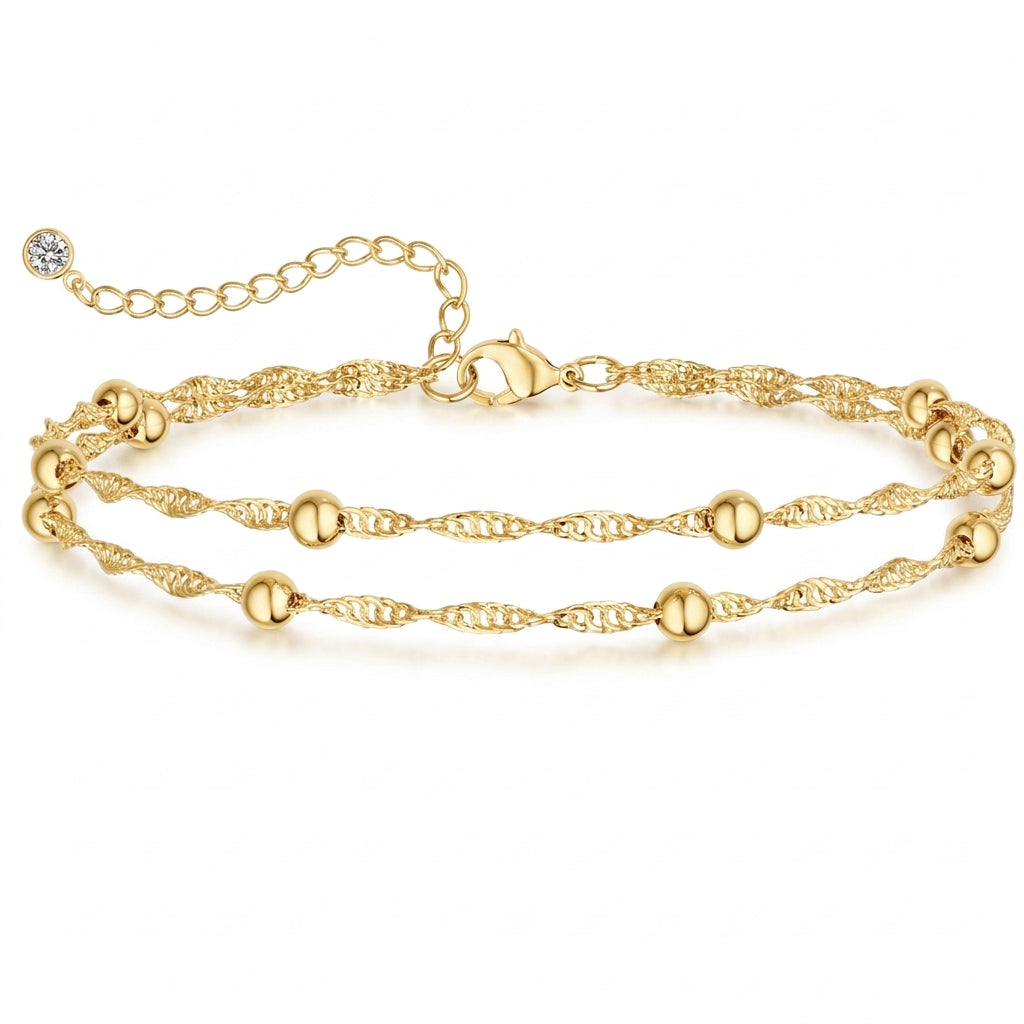 Layered Singapore Satellite Chain Anklet in gold