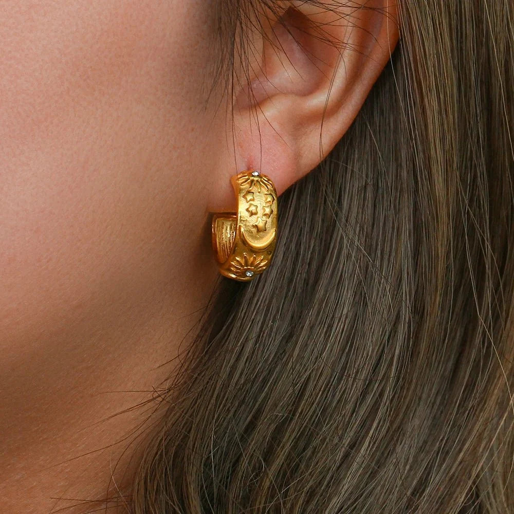 Chunky Astrology Embossed Hoop Earrings in gold