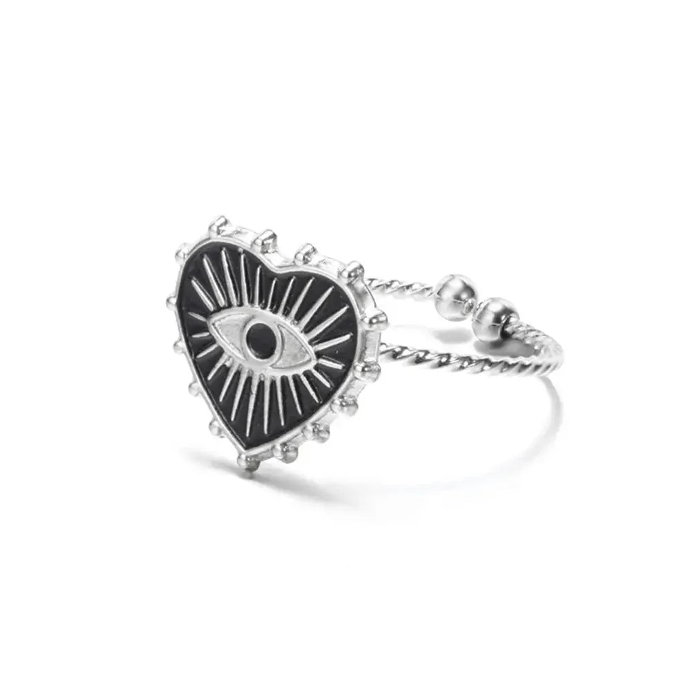 Classy Evil Eye Heart & Rectangle Rings in silver