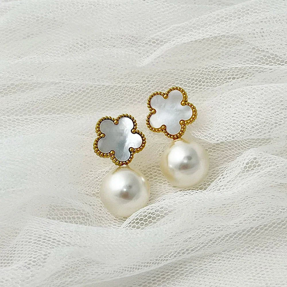 Classy Floral Pearl Ball Earrings in white