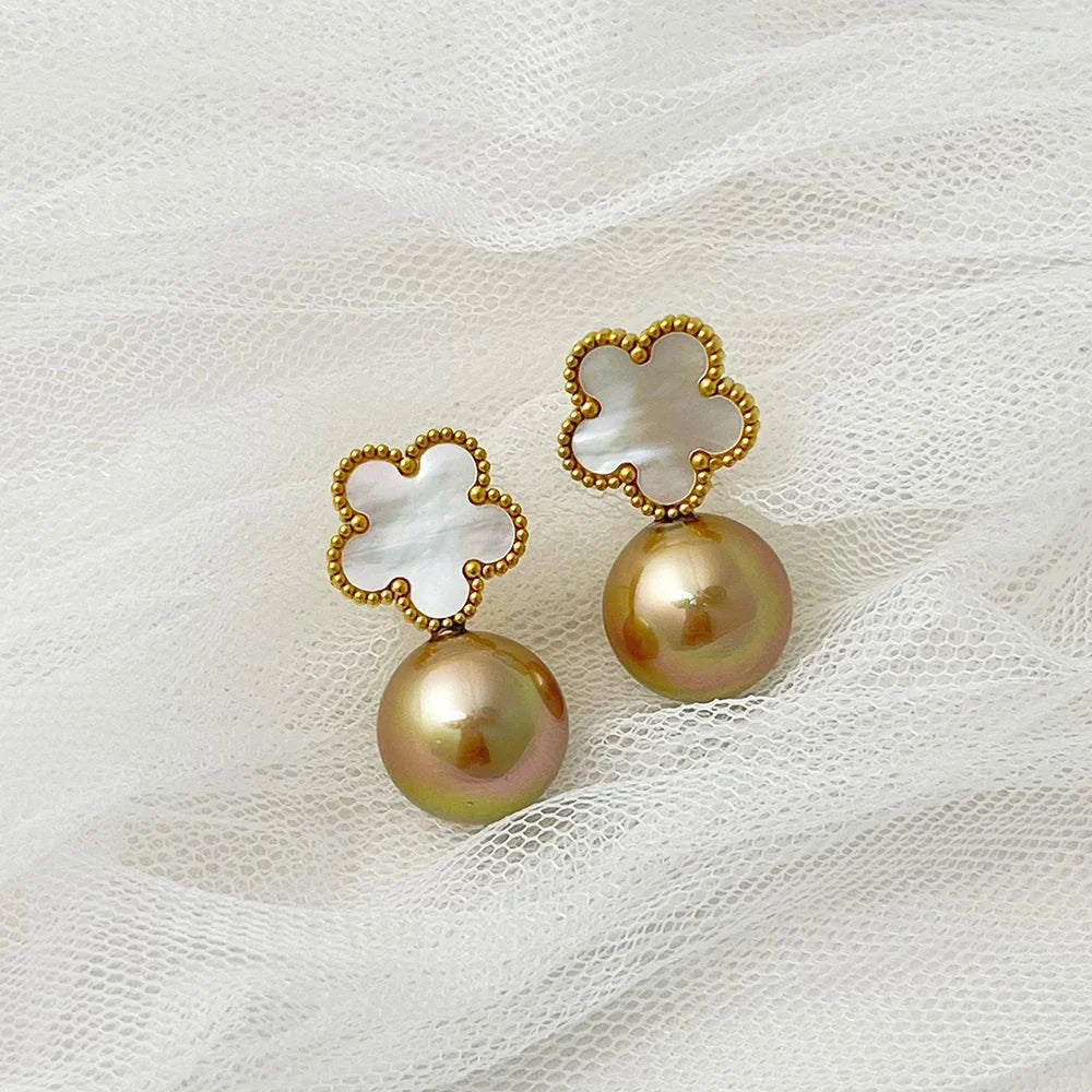 Classy Floral Pearl Ball Earrings in champagne