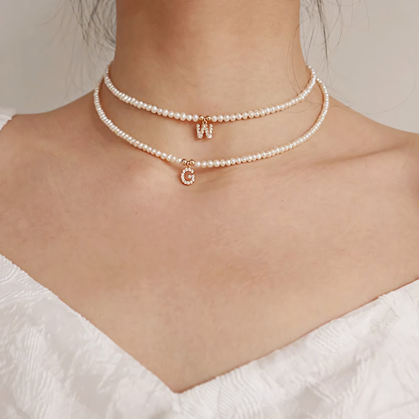 Classy Pearl Dainty Initial Letter Necklace