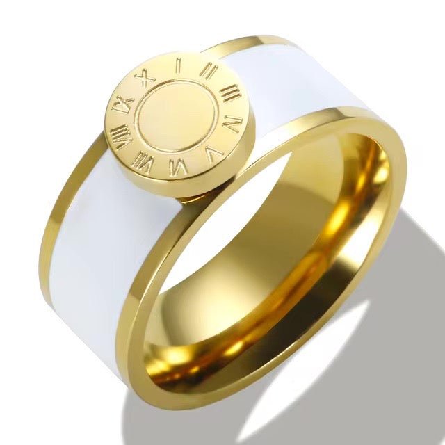 Classy Roman Numeral Bangle Bracelet and Rings in white