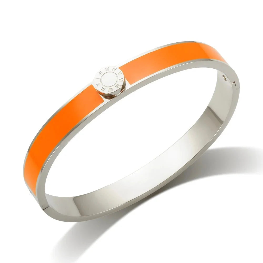 Classy Roman Numeral Bangle Bracelet and Rings in orange