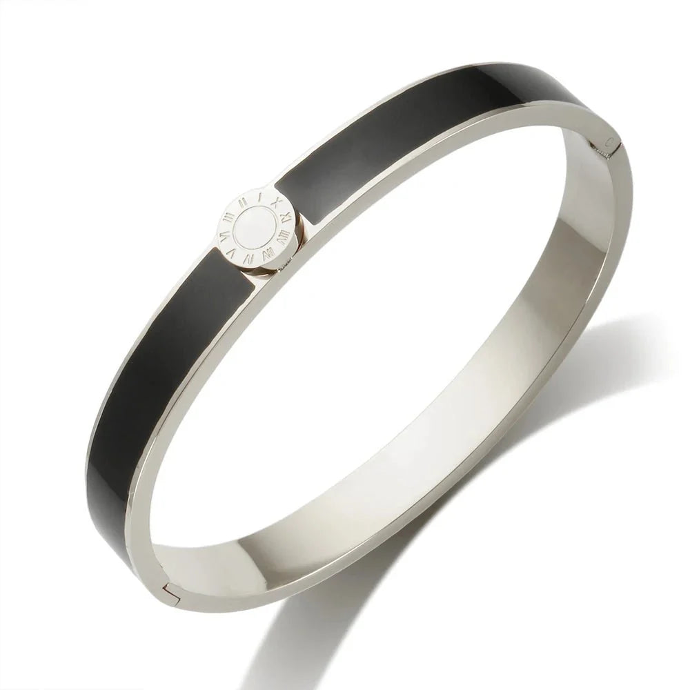 Classy Roman Numeral Bangle Bracelet and Rings in black