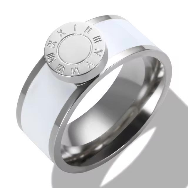 Classy Roman Numeral Bangle Bracelet and Rings in white