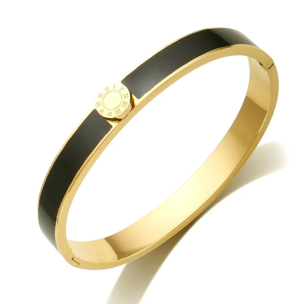 Classy Roman Numeral Bangle Bracelet and Rings in black