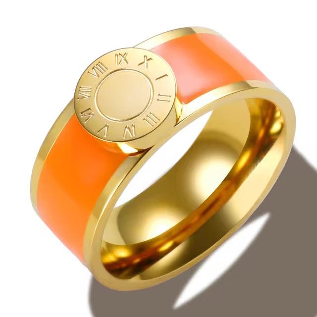Classy Roman Numeral Bangle Bracelet and Rings in orange