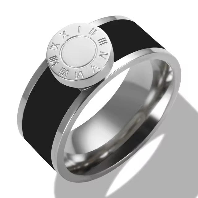 Classy Roman Numeral Bangle Bracelet and Rings in black