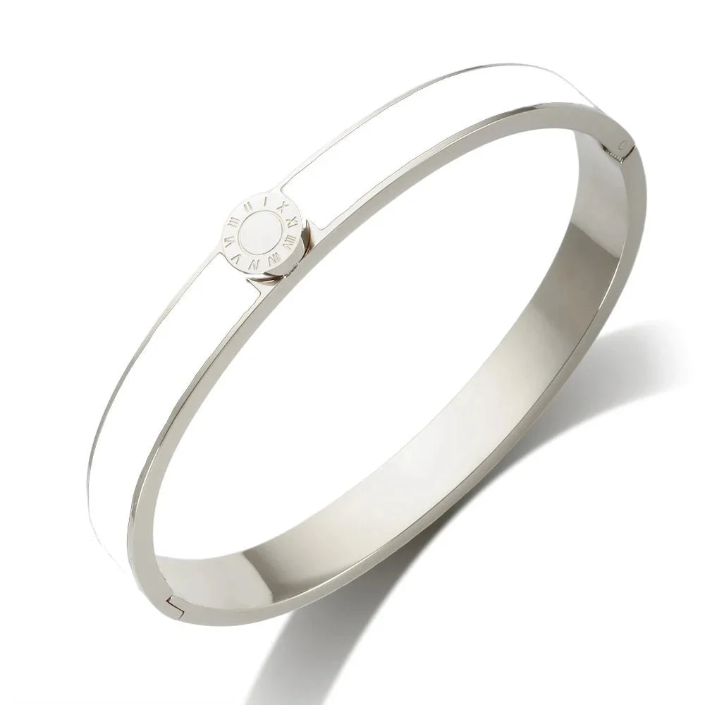 Classy Roman Numeral Bangle Bracelet and Rings in white