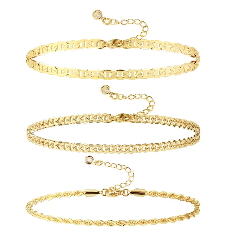3pc Classic Anklet Stack