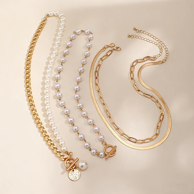 4pc Elegant Pearl Accented Necklace Stack