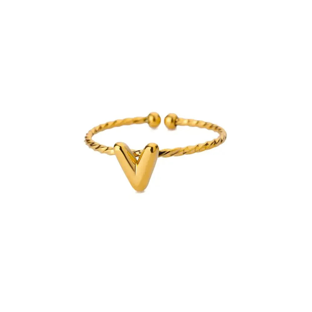 dainty adjustable bubble letter initial ring