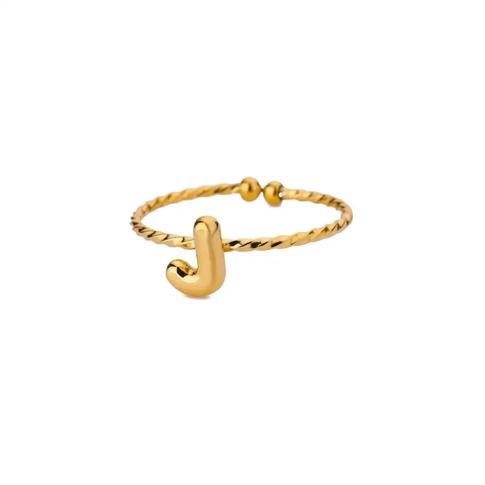 dainty adjustable bubble letter initial ring