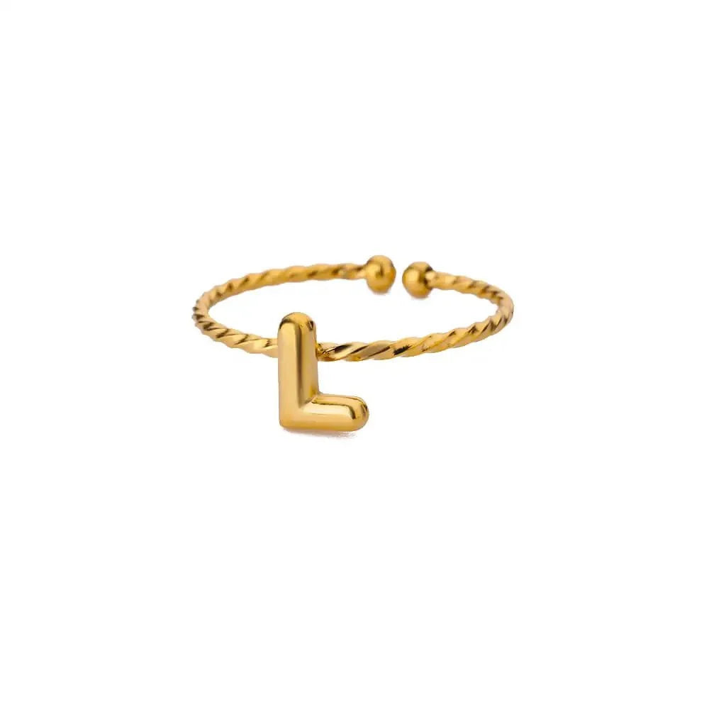 dainty adjustable bubble letter initial ring