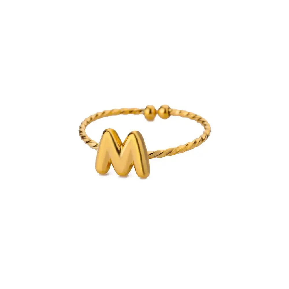 dainty adjustable bubble letter initial ring