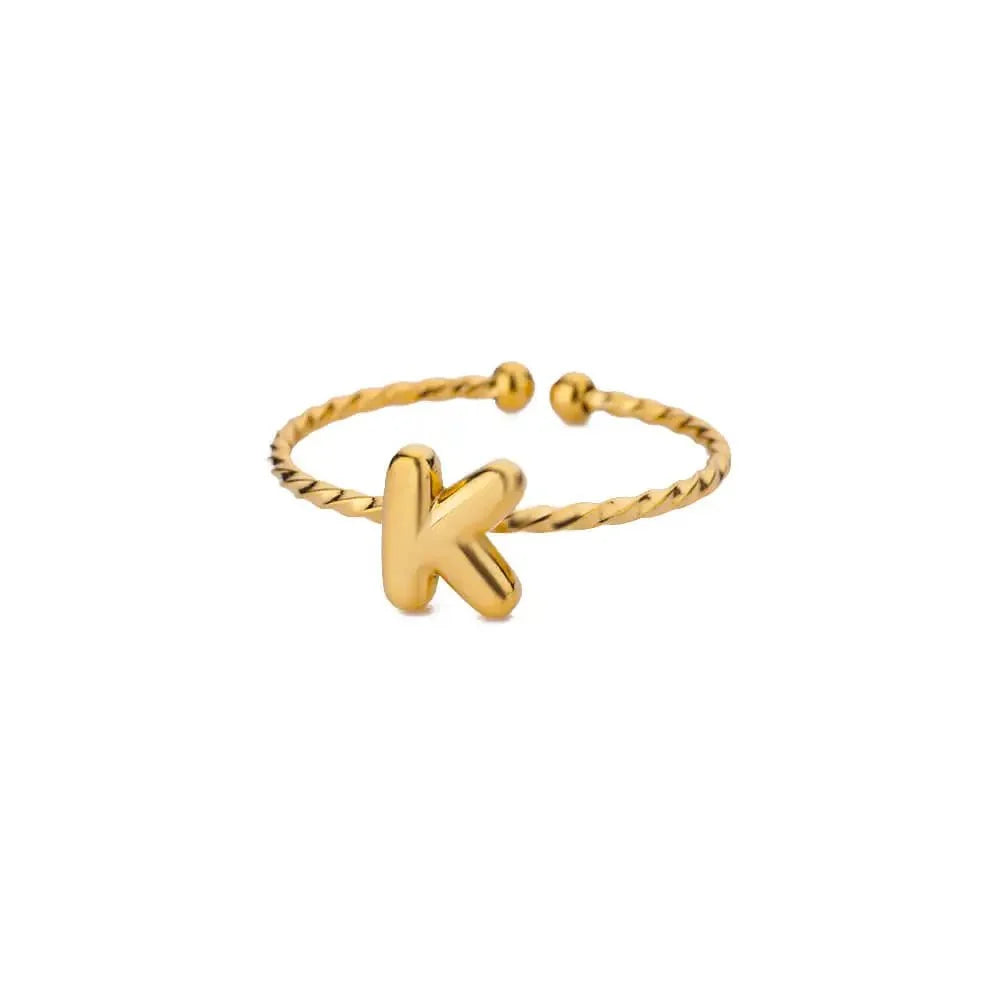dainty adjustable bubble letter initial ring