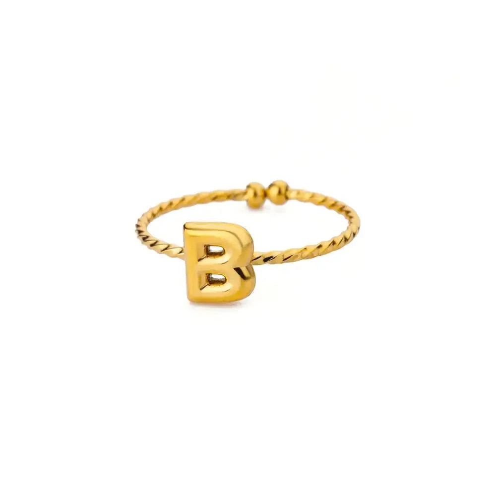 Dainty Adjustable Bubble Letter Initial Ring