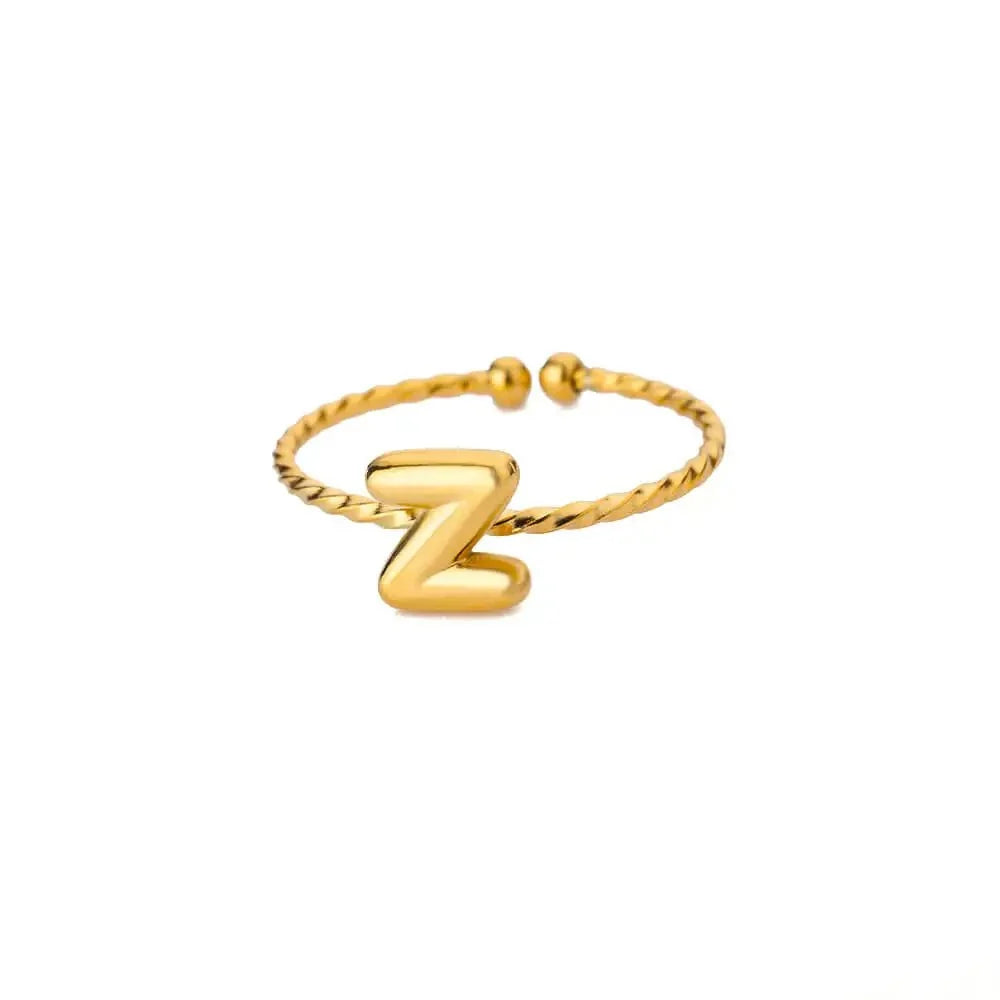 dainty adjustable bubble letter initial ring