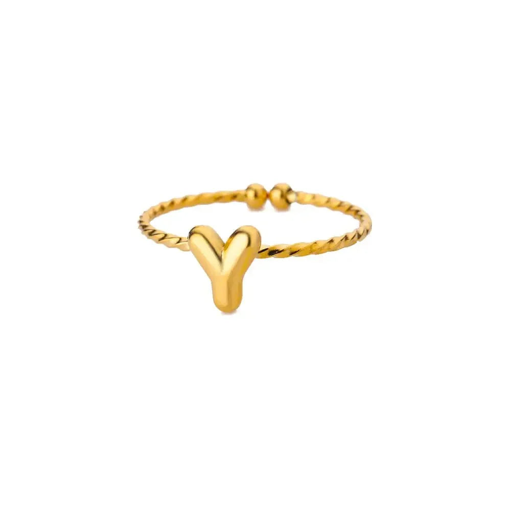 dainty adjustable bubble letter initial ring