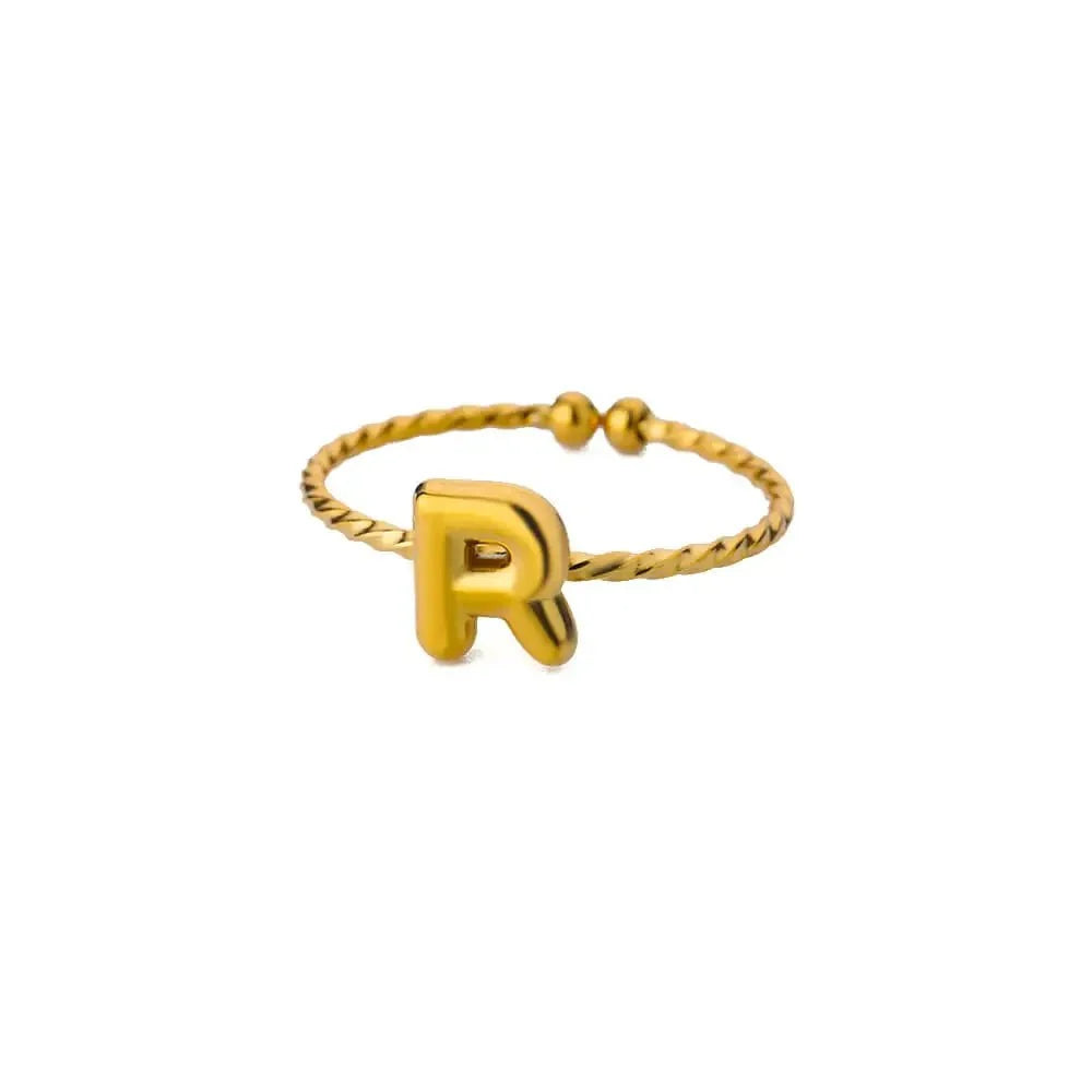 dainty adjustable bubble letter initial ring