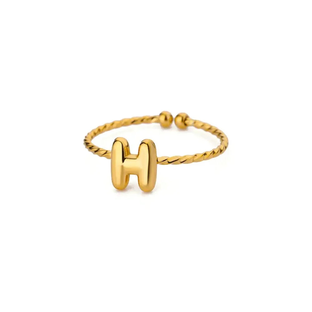 dainty adjustable bubble letter initial ring