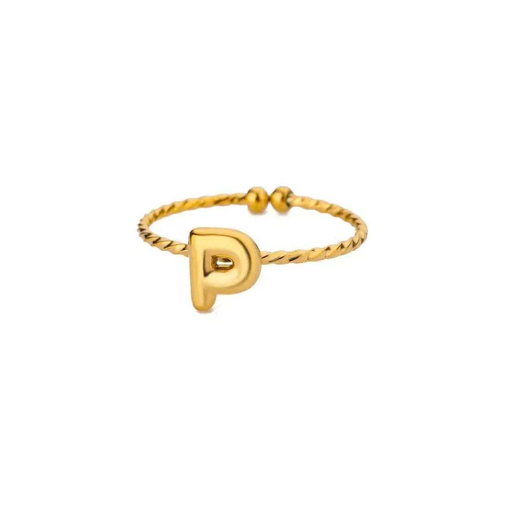 dainty adjustable bubble letter initial ring
