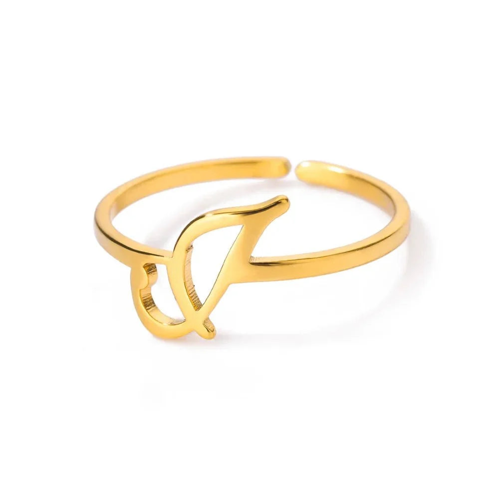 dainty adjustable classy letter initial rings