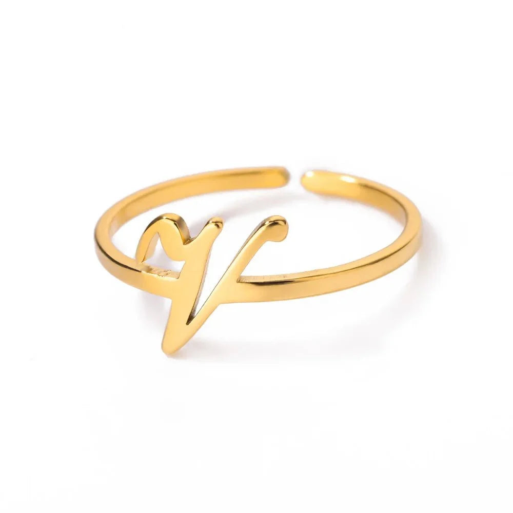 dainty adjustable classy letter initial rings