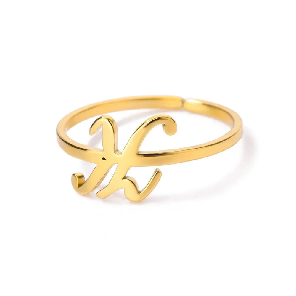 dainty adjustable classy letter initial rings