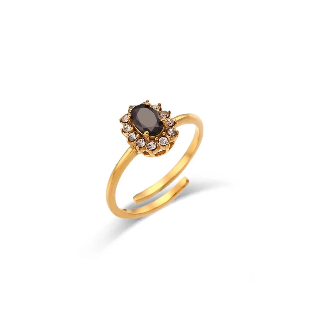 Dainty Adjustable Oval Diamond Rings in black
