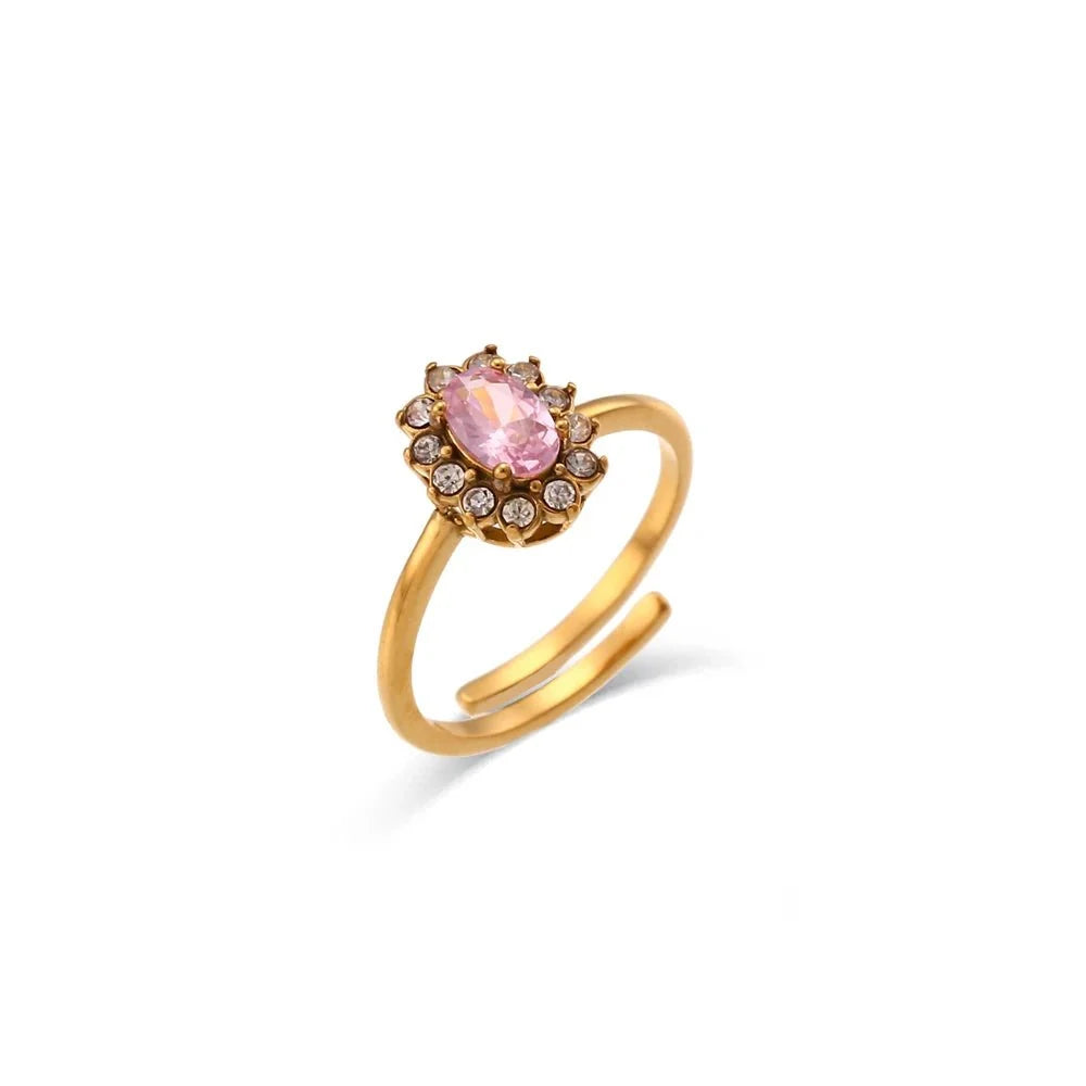 Dainty Adjustable Oval Diamond Rings in pink