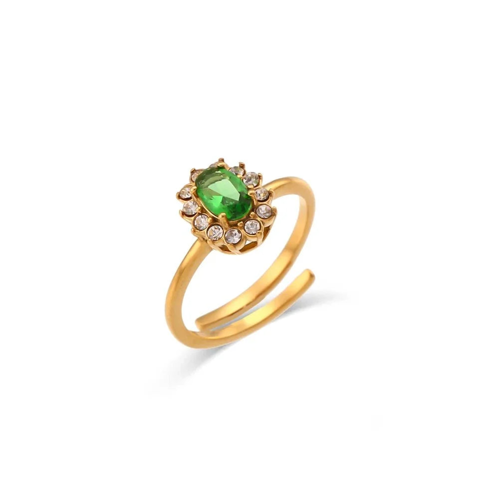 Dainty Adjustable Oval Diamond Rings in green