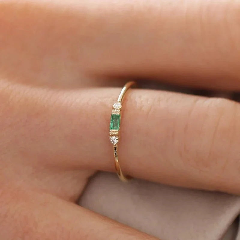 Dainty & Baguette Diamond Ring in green & gold