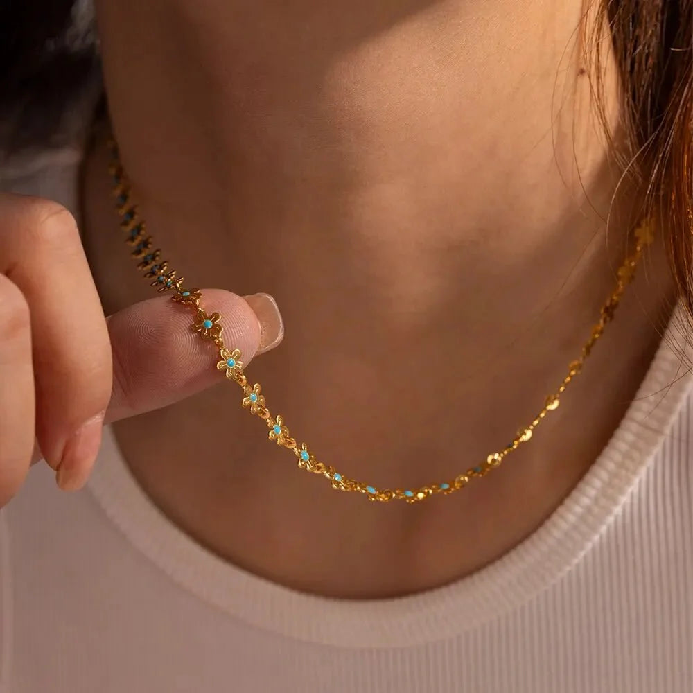 Dainty Blue Floral Necklace