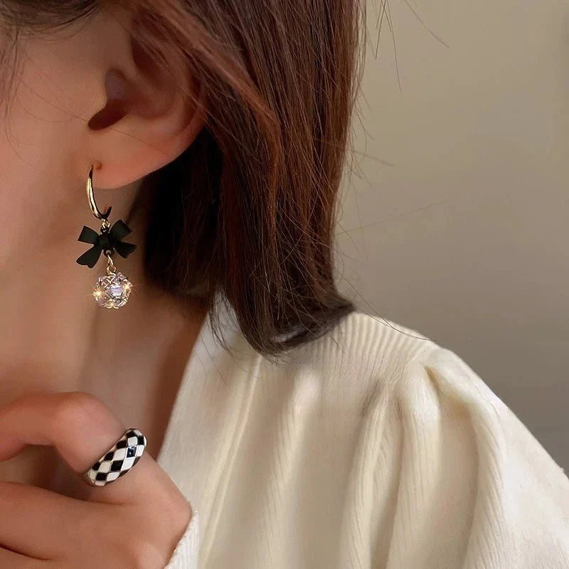 Dainty Bow Diamond Dangle Earrings