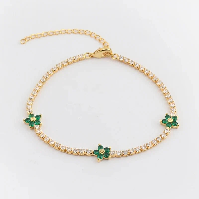 dainty diamond floral bracelets and earrings