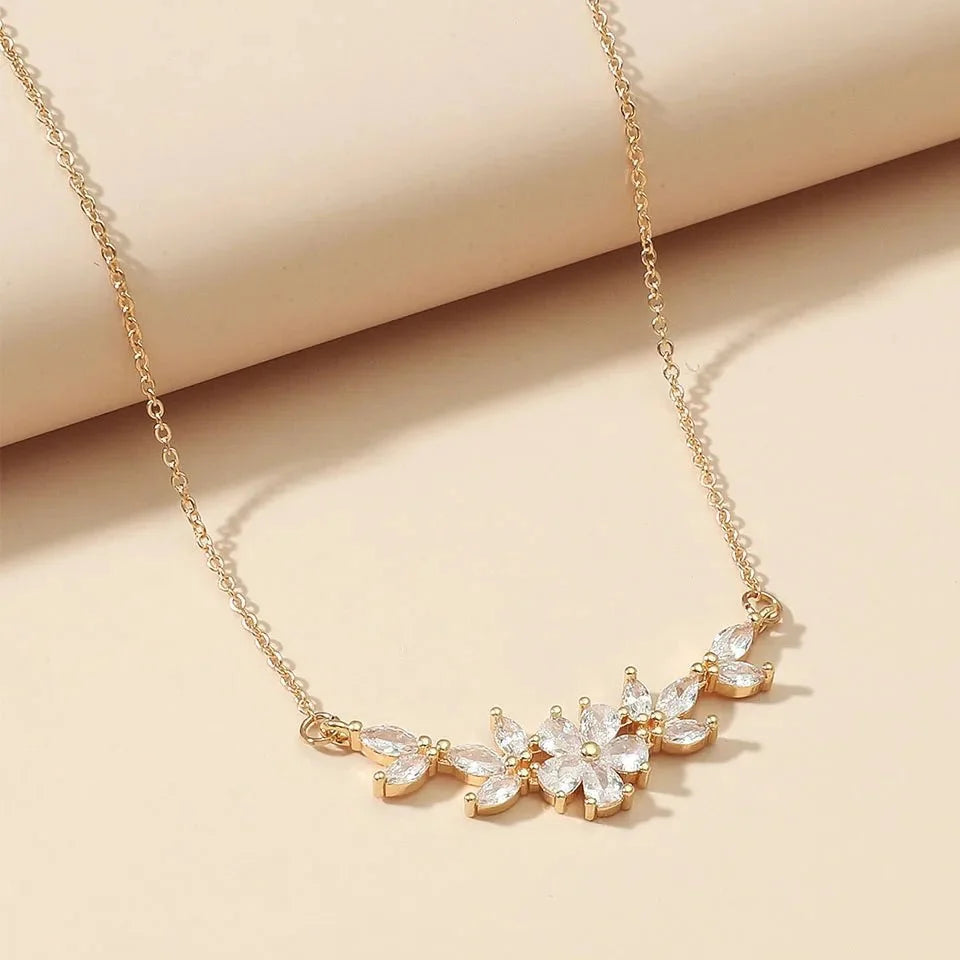 Dainty Diamond Floral Petals Necklace in gold