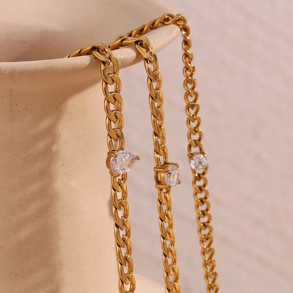 Dainty Diamond Set Gold Cuban Bracelets