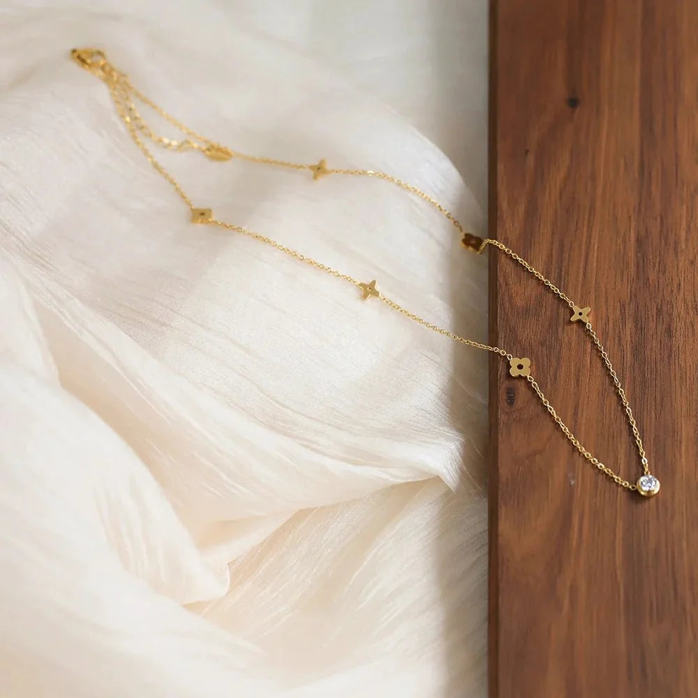 Dainty Floral Diamond Centerpiece Necklace