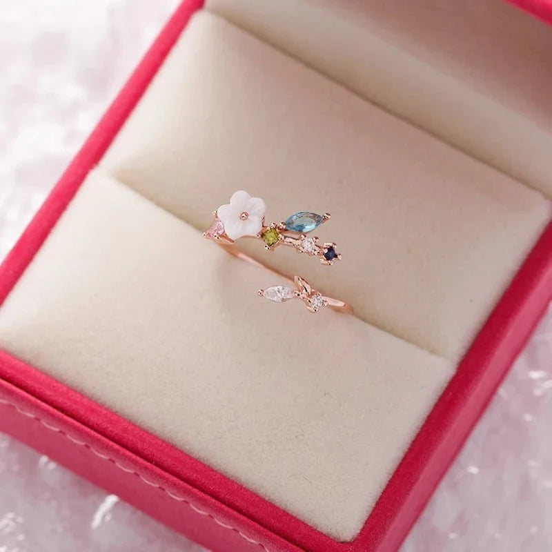 Dainty Floral Diamond Leaf Ring in rose gold