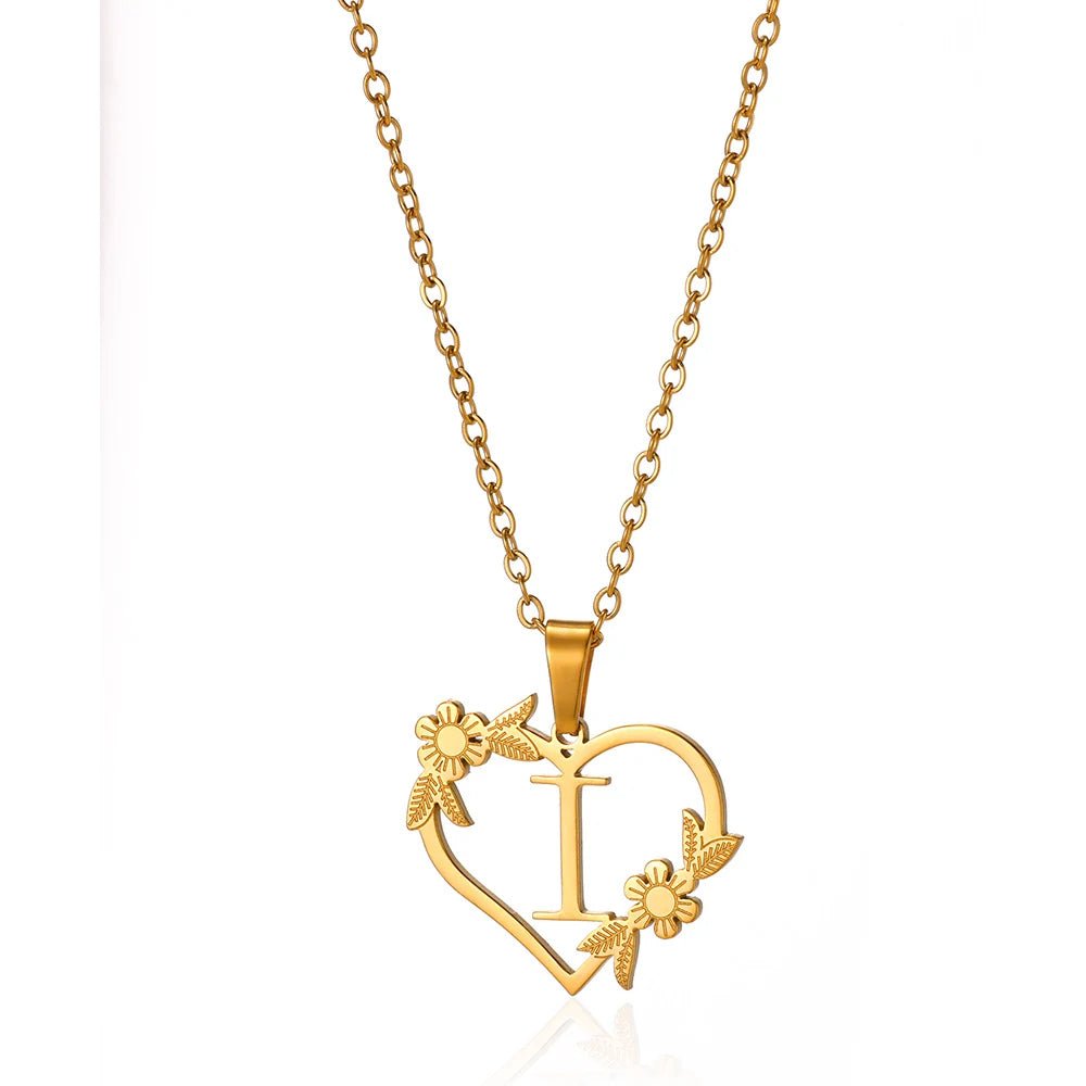 dainty floral heart letter initial necklace