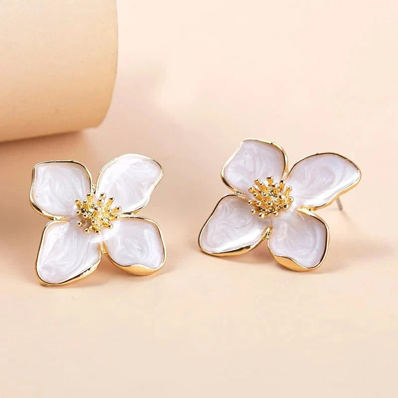 Dainty Floral Hibiscus Earrings in white