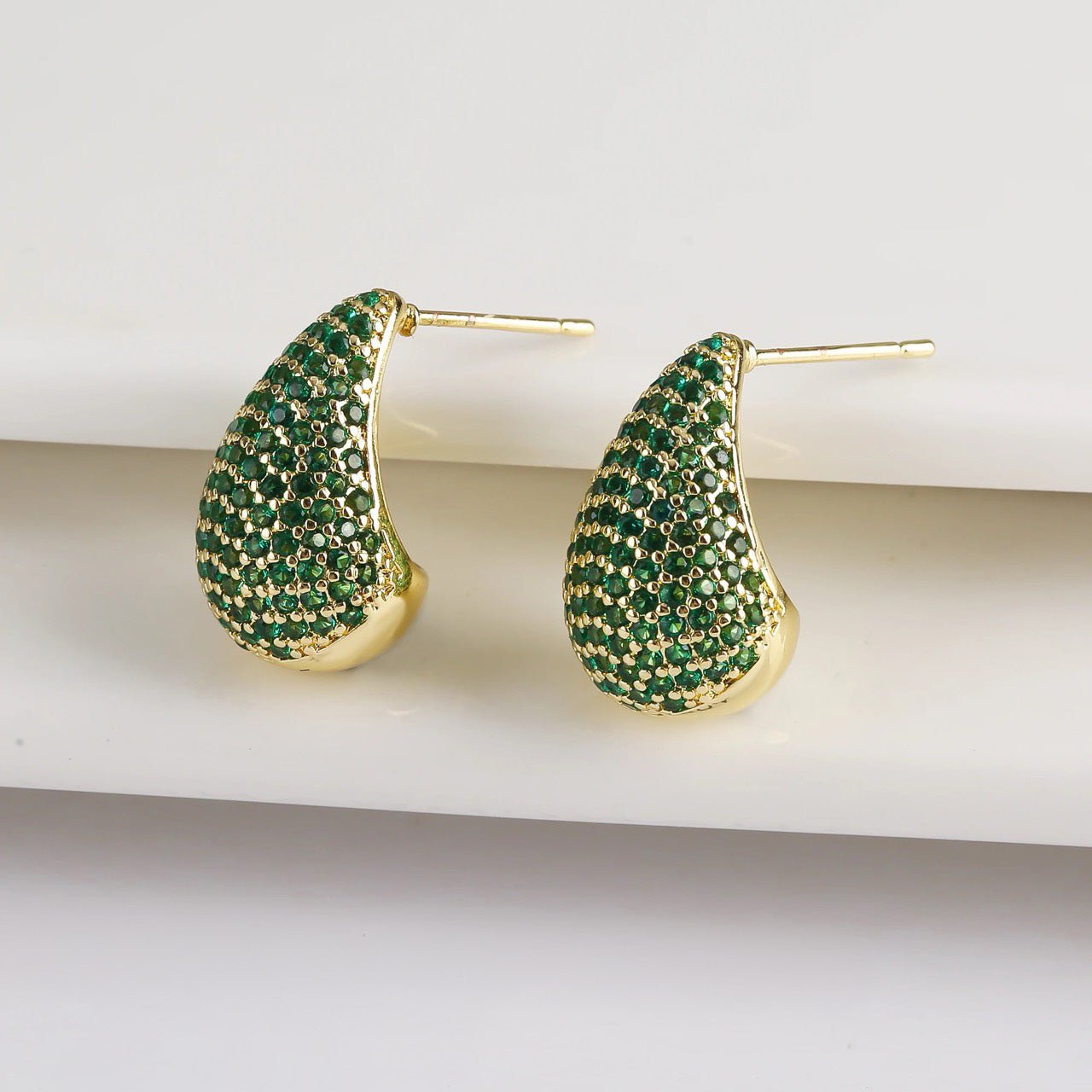 Dainty Glimmering Diamond Teardrop Earrings in green